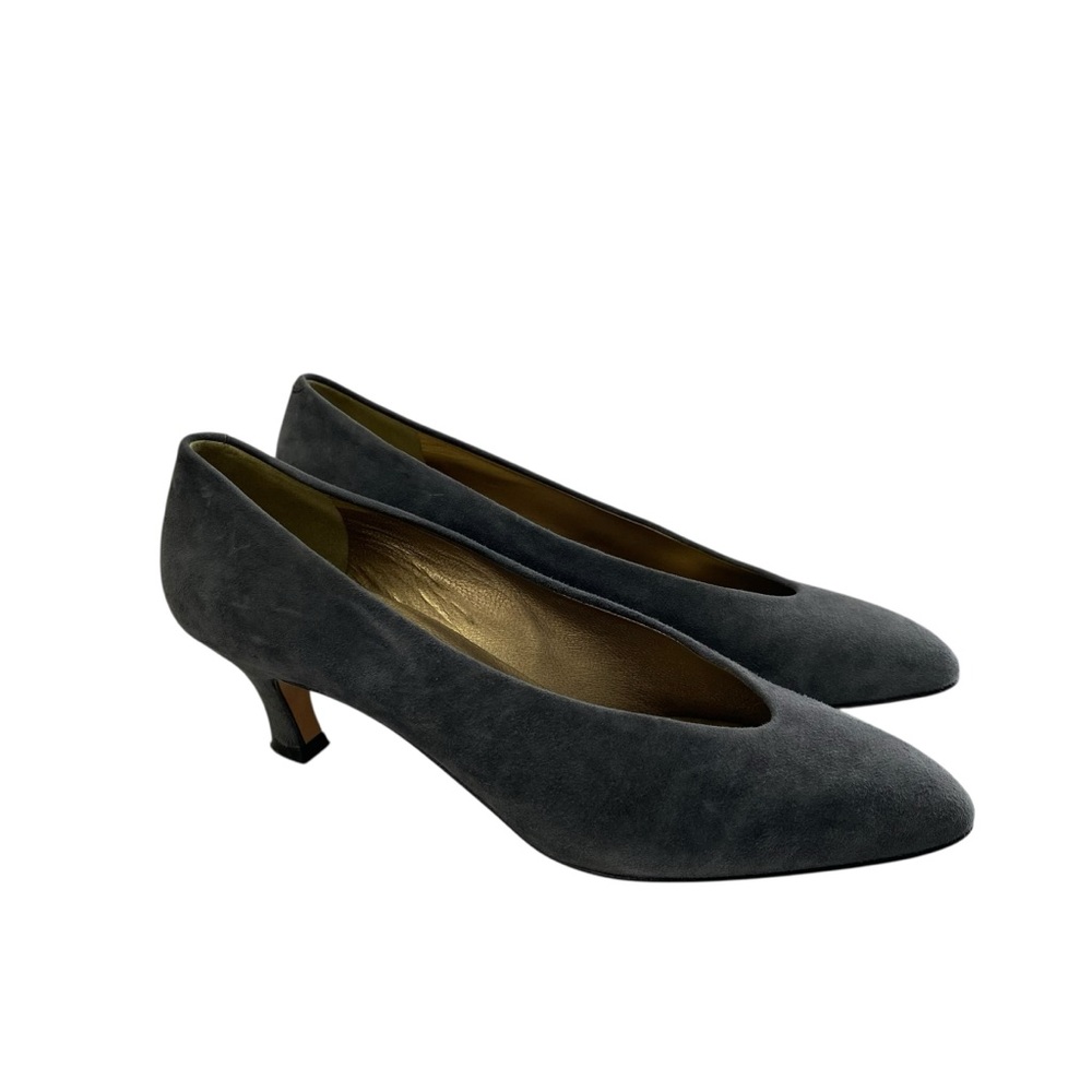 Minimalist‎ Office Suede Leather Pointed Toe Kitten Heel Gray 9.5A Italy Made